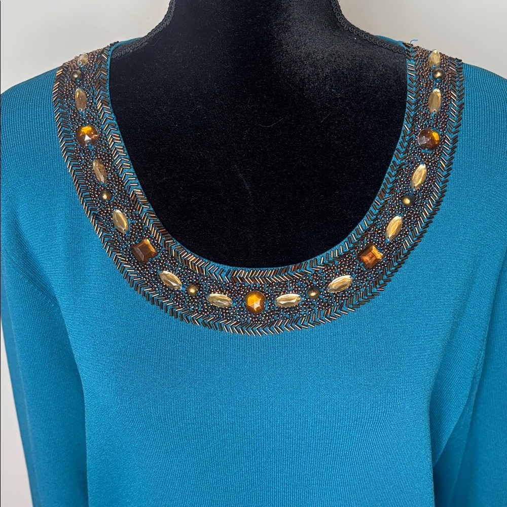 Ruby Rd. - Turquoise Embellished Blouse - Size 1X - Picture 3 of 9